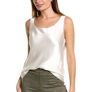 LAFAYETTE 148 New York 100% Silk Charmeuse Tank Cream White Cloud Size 14 Large